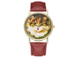 Reloj De Pulsera De Piel Sintética Para Hombre/mujer Con Estampado De Gato, Diseño De Cuarzo (color Café).