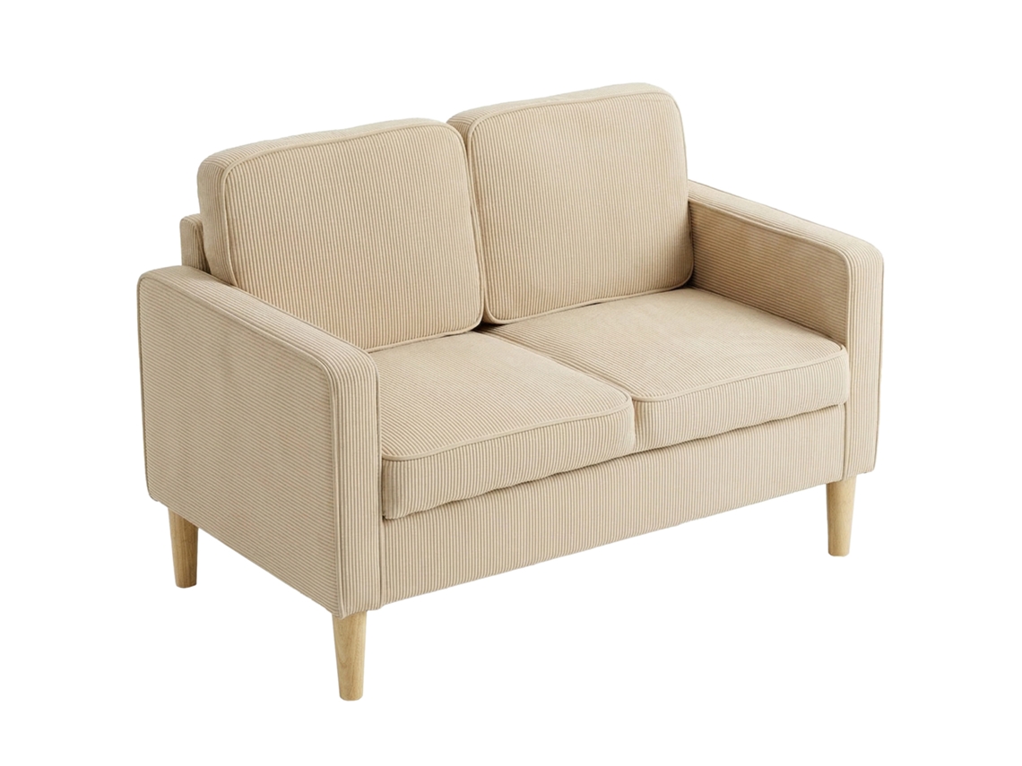 Sofá de 2 plazas con espacio de almacenamiento, patas de madera, terciopelo de pana, 117x63x79 cm, beige.