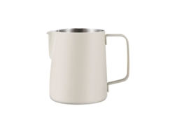 Taza de acero inoxidable para latte art con boquilla, vaporizador de leche y escala graduada, color blanco. Sfushos