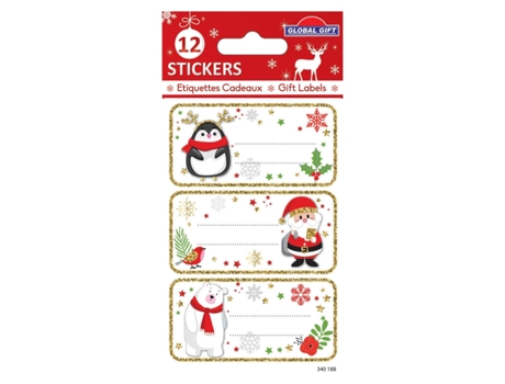 12 Pegatinas GLOBAL GIFT de Navidad - Papá Noel y sus amigos