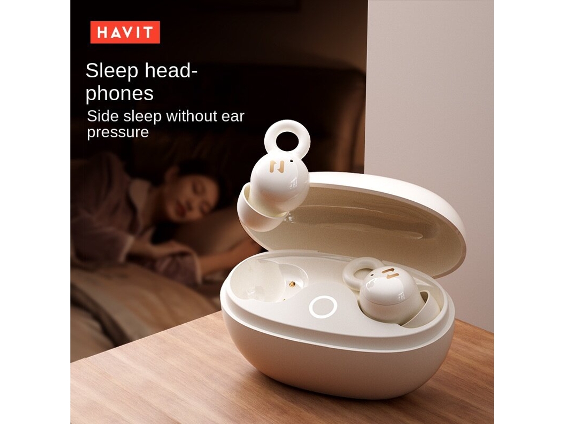 Auriculares estéreo inalámbricos Bluetooth Havit E15 TWS con 30 horas de reproducción y bajo retardo, asistencia para dormir, intraauriculares.