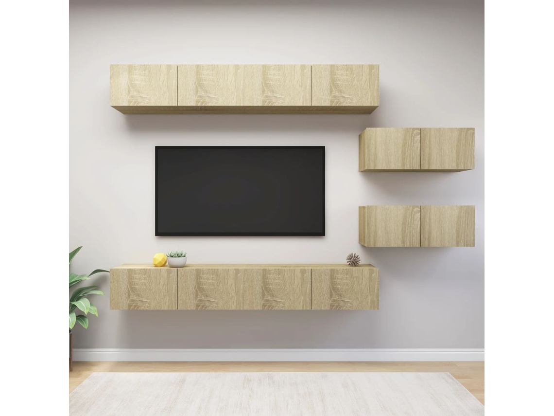 6 Pzs Pack Muebles de Armario Tv Contrachapado Color Roble Sonoma