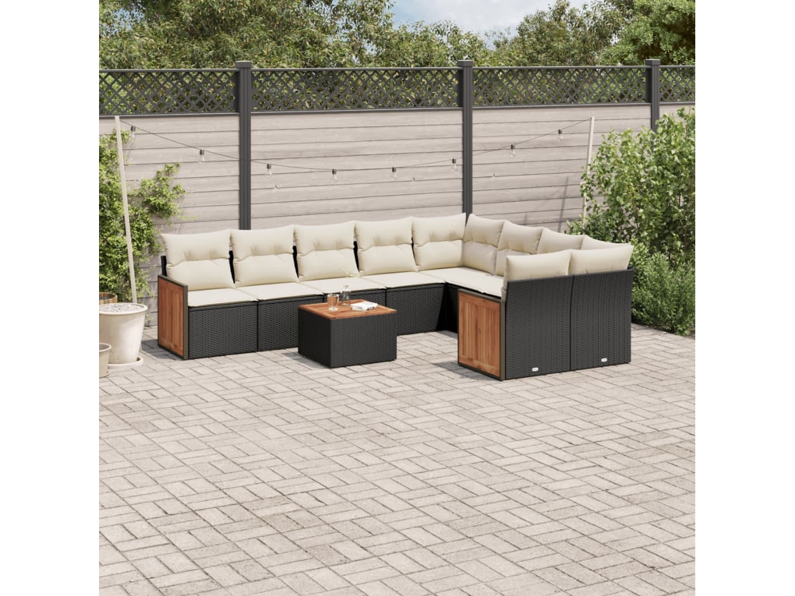 Conjunto de sofás de jardín de 10 piezas DKD Home Decor con cojines de mimbre negros