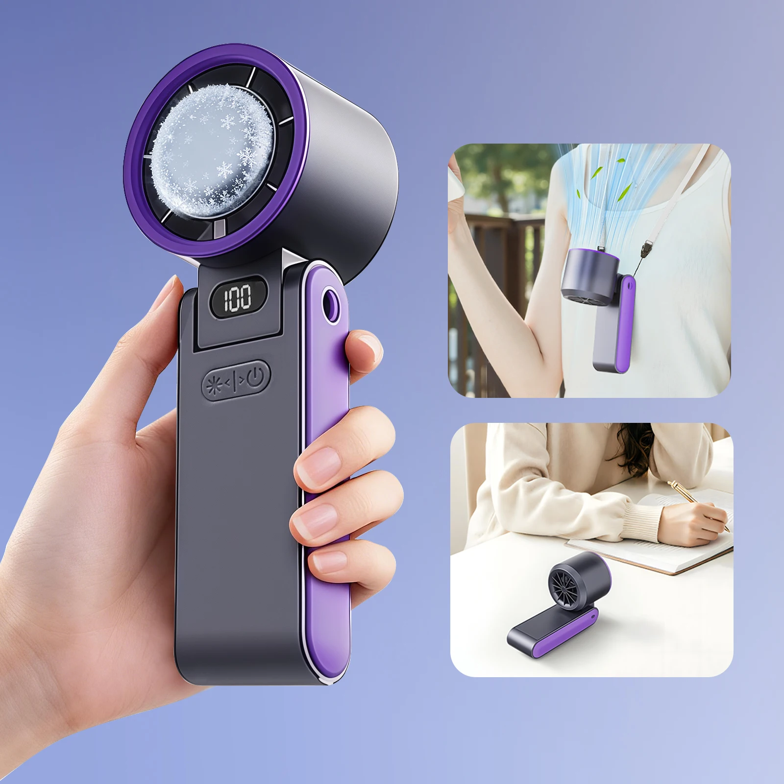 Ventilador De Mano (gris), Ajustable A 90°, 100 Velocidades De Viento, Pantalla Digital Led.