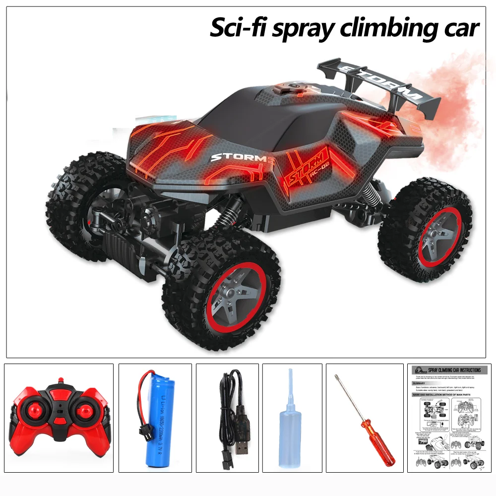 (vermelho) Veículo Off-road 4x4 Com Controle Remoto, Carro Escalador Com Jato D'água, Carro Acrobático, Controle Remoto 2.4g