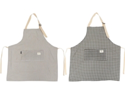 Juego De 2 Delantales De Cocina De Lino A Rayas, Color Gris.