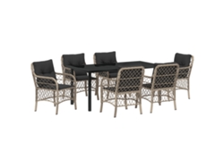 Conjunto de comedor de jardín Vidaxl de 7 plazas con cojines en ratán gris claro