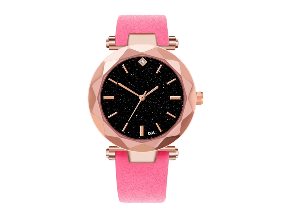 Reloj De Pulsera De Moda Para Mujer Con Correa De Pu Y Esfera Con Diamantes (rojo Y Rosa)