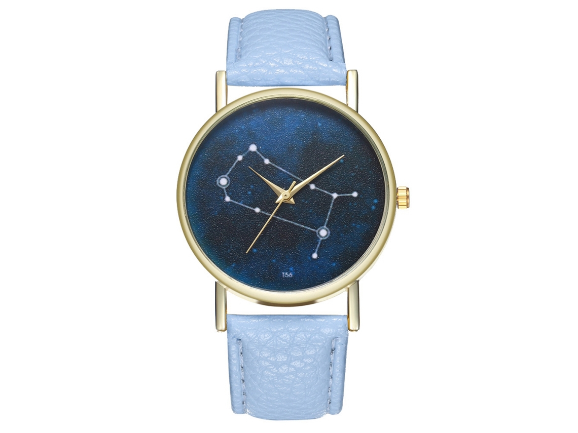 Reloj De Pulsera Unisex Con Correa De Piel Sintética Estilo Constelación Azul Claro.