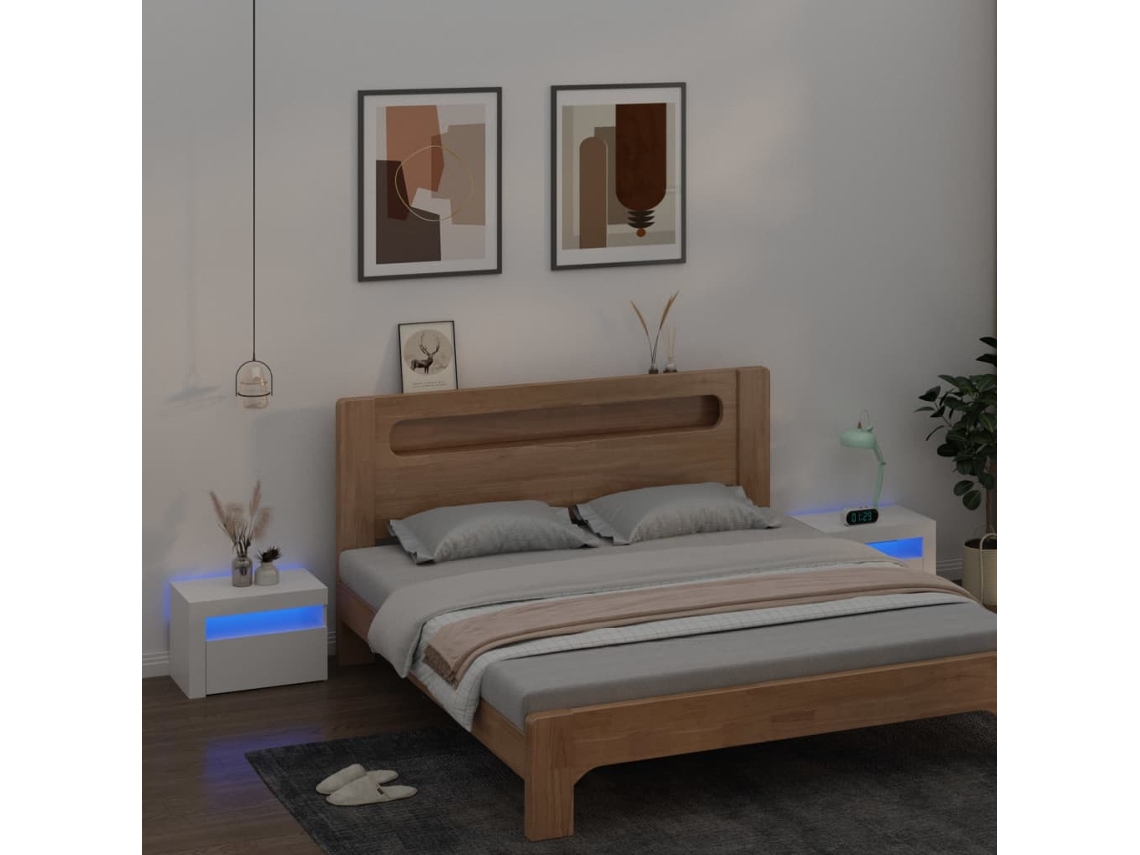 Mesas Cabeceira LOVELY HOME Mesinha com Luzes Led 2 Pcs 60X35X40 Cm Branco
