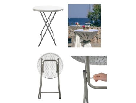 Mesa Plegable Redonda 80X110Cm Blanca Catering Mesa Resina Con Patas de Acero Plegable para Eventos Terraza Y Camping Blanca Unidad JARDIN202