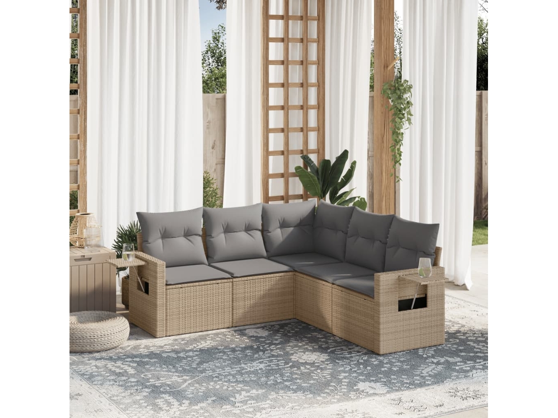 Conjunto de 5 sofás de jardín con cojines de mimbre beige Dkd Home Decor