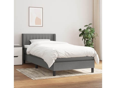 vidaXL Cama con somier y colchón 90x200 cm tela gris oscuro