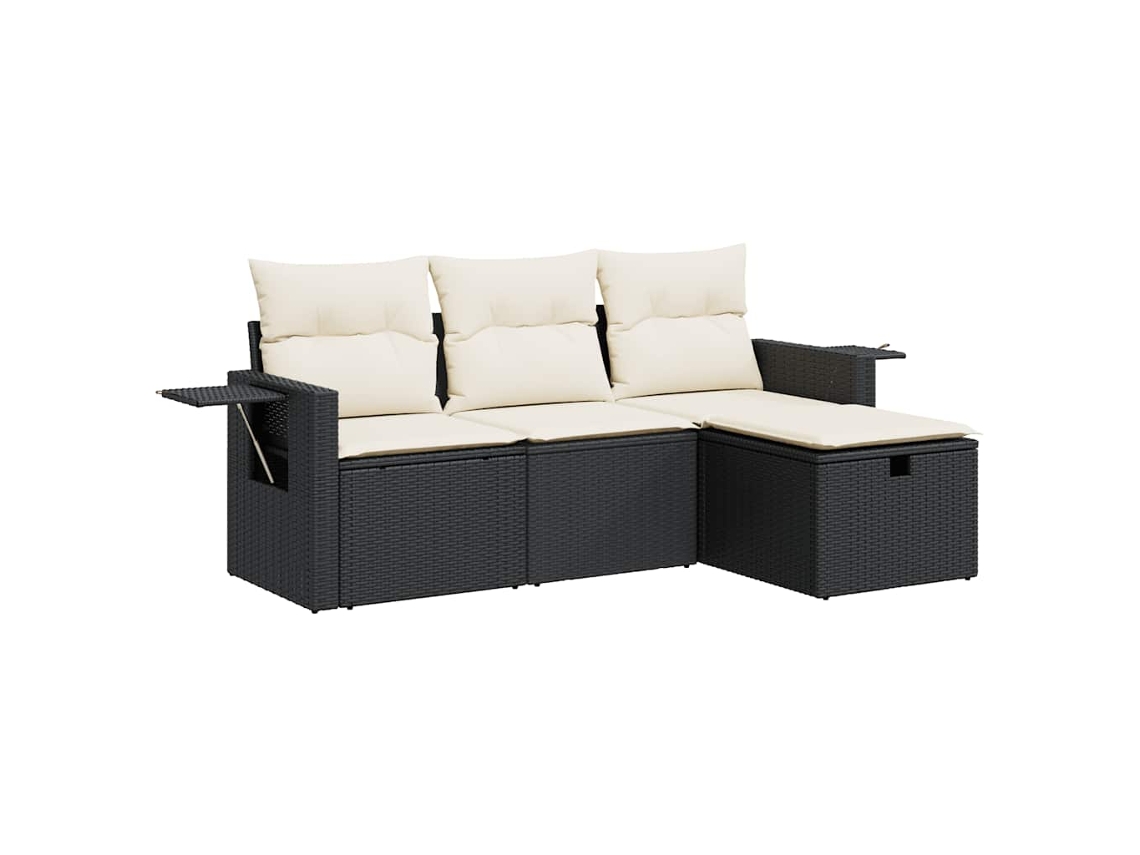 Conjunto de 4 sofás de jardín con cojines, mimbre, negro, MAISON EXCLUSIVE (4 piezas)