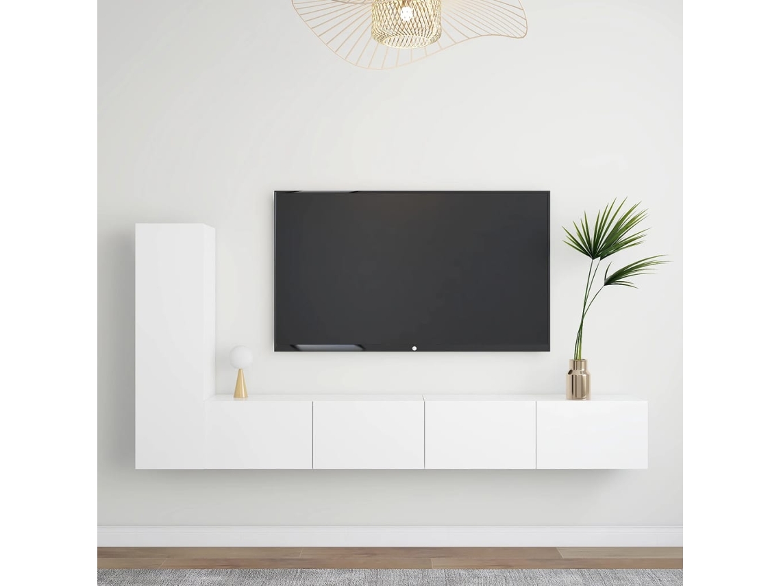 Conjunto de 3 muebles de TV con derivados de madera, blanco, DKD HOME DECOR