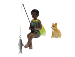 Niño pescando Estatua de gato Decoración de jardín al aire libre Estanque