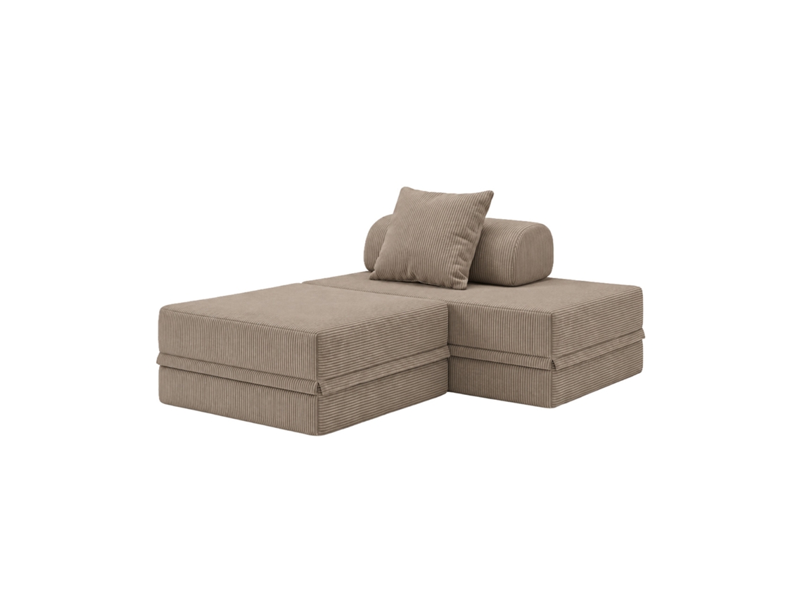 Sofá Modular 2 Lugares + Puff Convertible Veludo Regular Taupe
