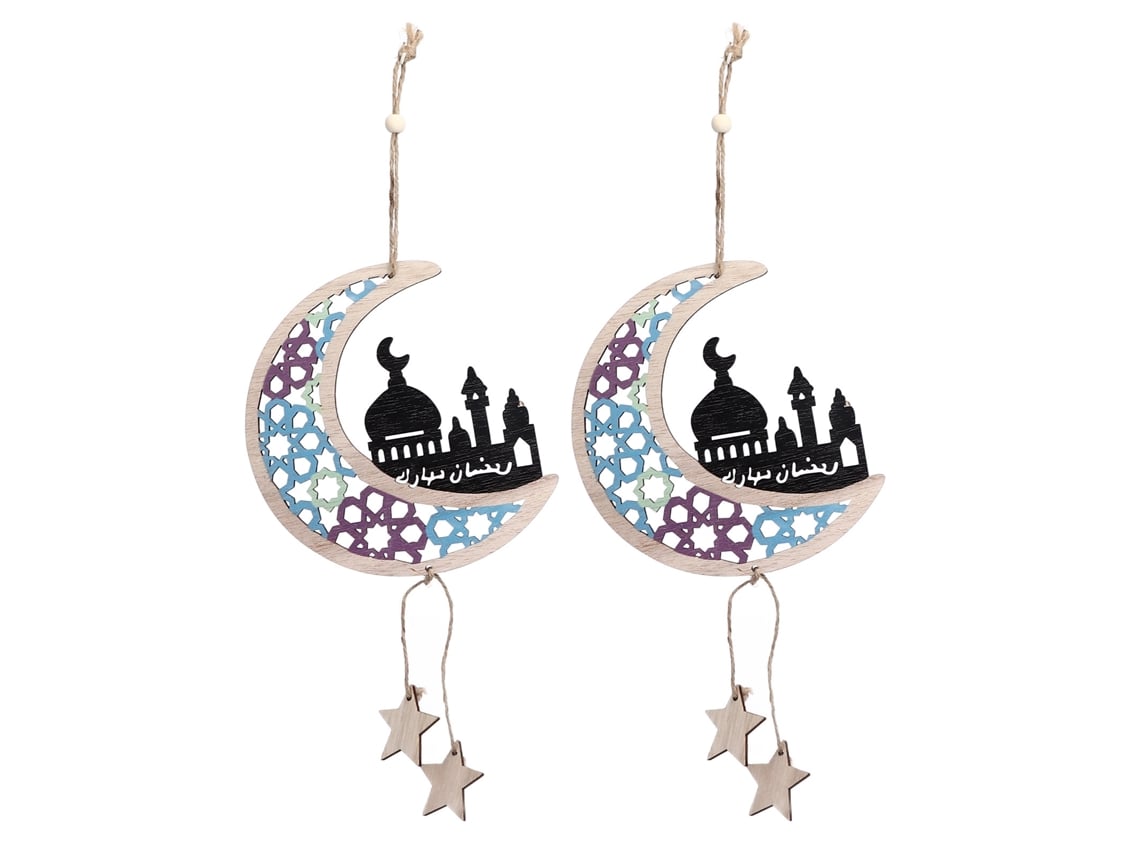 2 Adornos Colgantes De Madera Con Forma De Luna Y Estrella Para Eid Al-fitr, Decoración Para El Hogar Jm00429