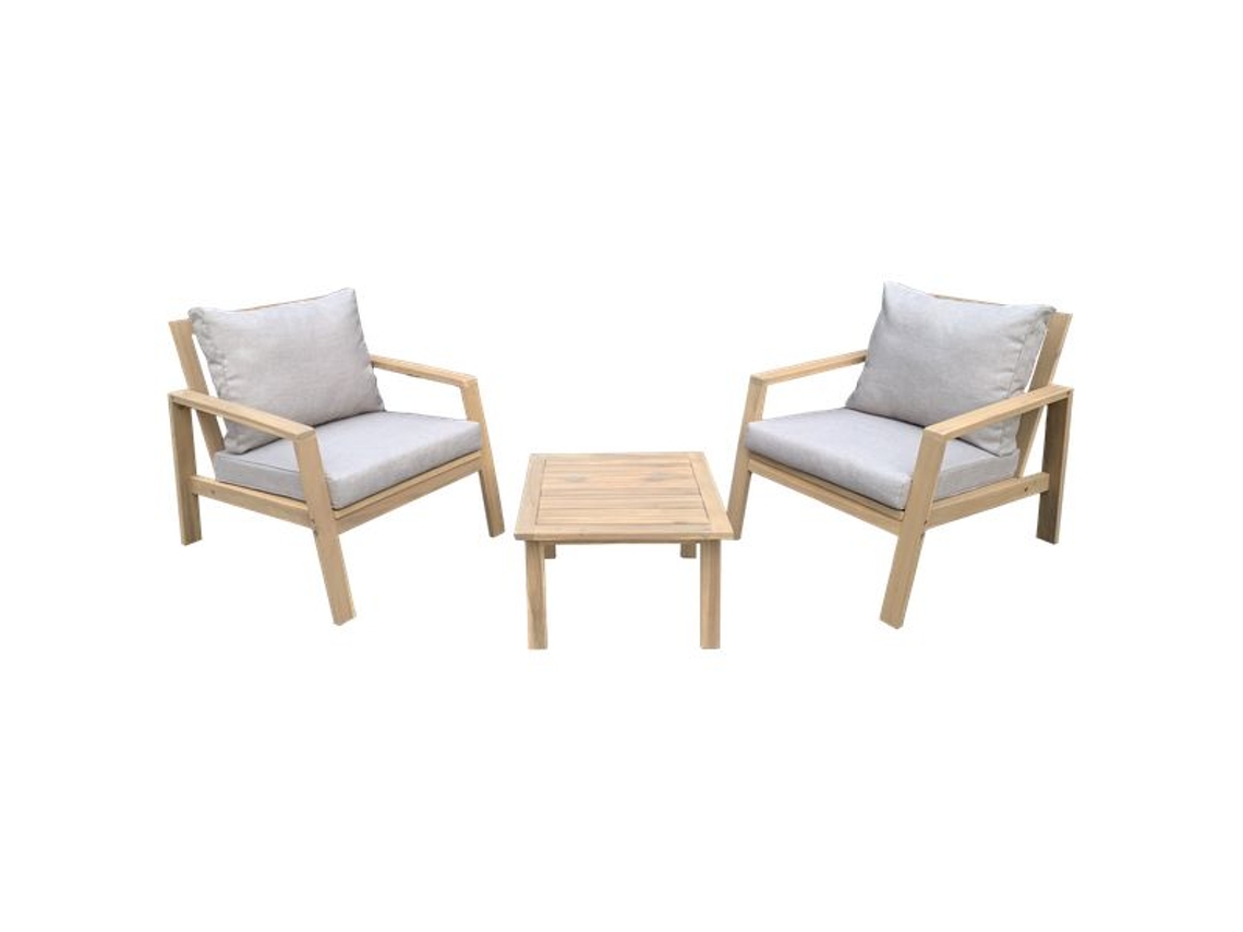 Conjunto De Muebles De Jardín De Acacia Gili De 2 Plazas Cojines Arena