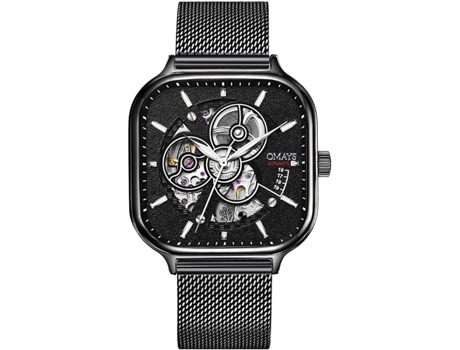 VEANXIN Reloj de pulsera para hombre con correa de malla cuadrada hueca impermeable-Negro