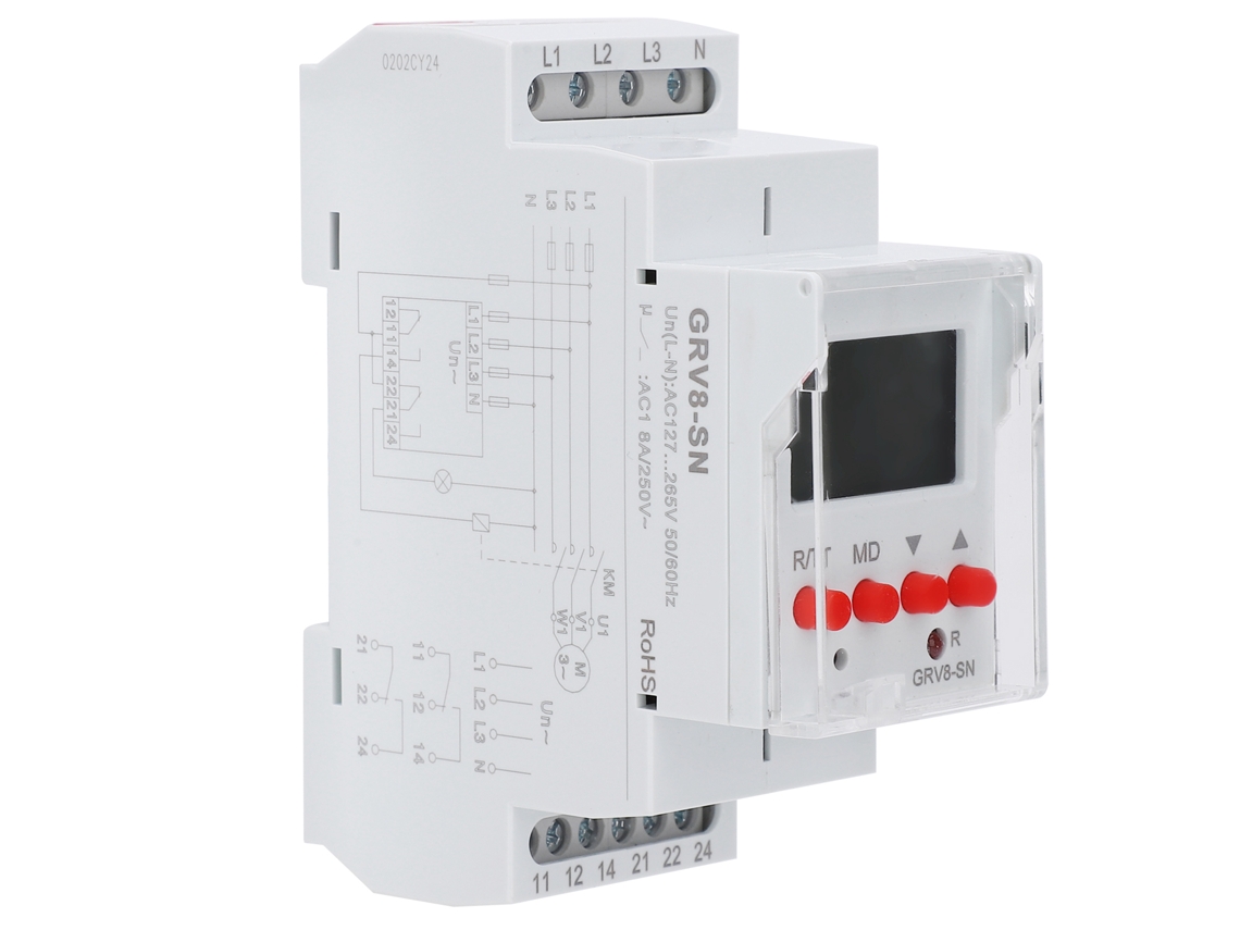 Protector De Sobrecarga De Voltaje De 3 Fases Con Relé Y Pantalla Led Grv8-sn