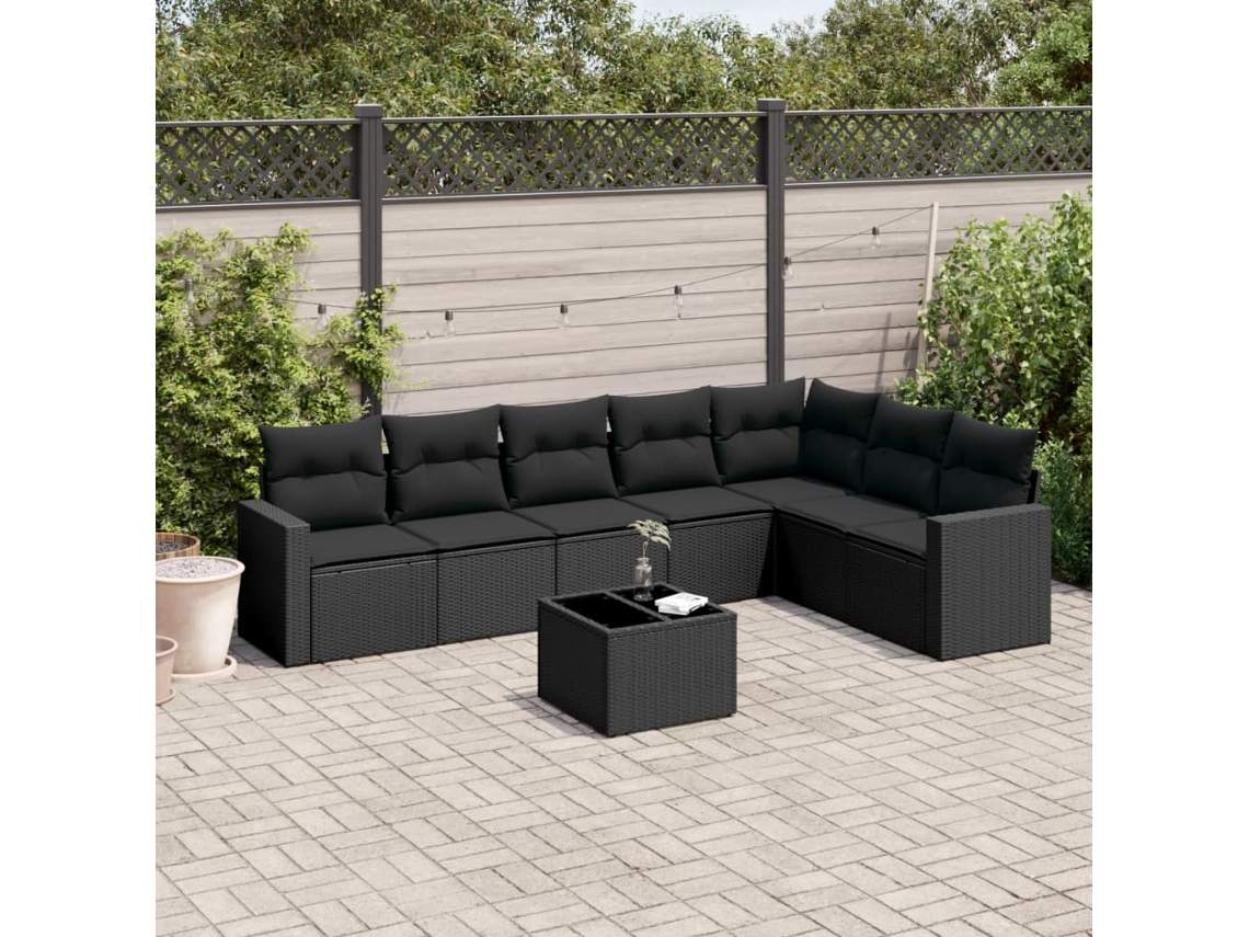 Conjunto de sofá de jardín de 8 piezas con cojines en mimbre sintético negro de DKD Home Decor