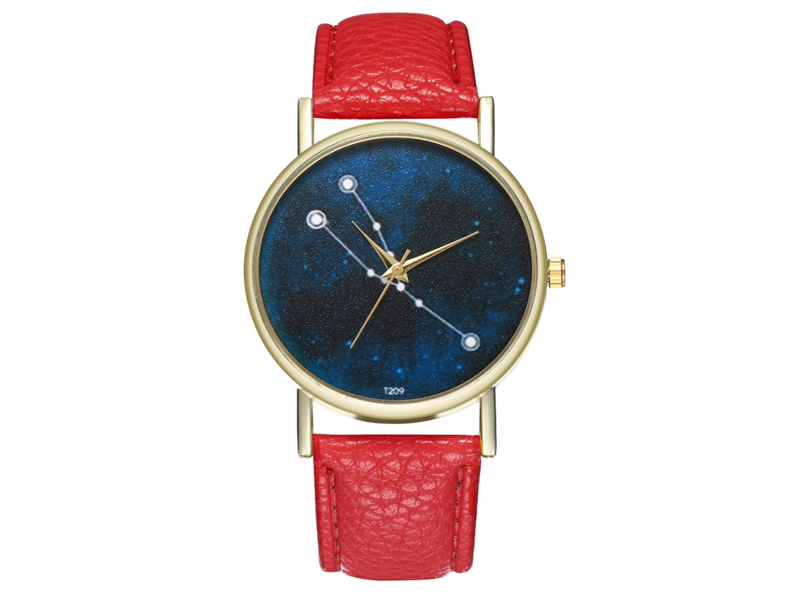 Reloj De Pareja Taurus Constellation Con Correa De Cuero Rojo Para Mujer Y Hombre