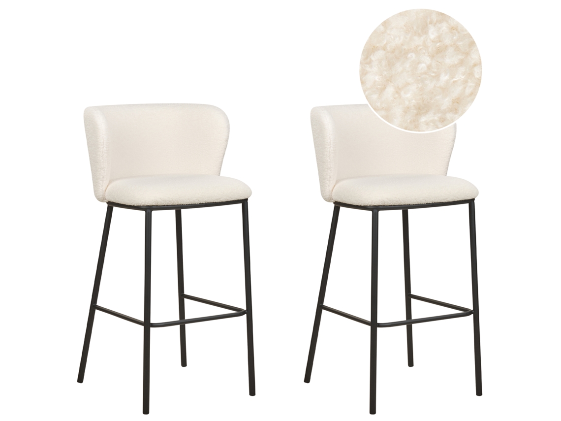 Conjunto de 2 cadeiras de bar BELIANI Mina de Bouclé Branco 52x46x98