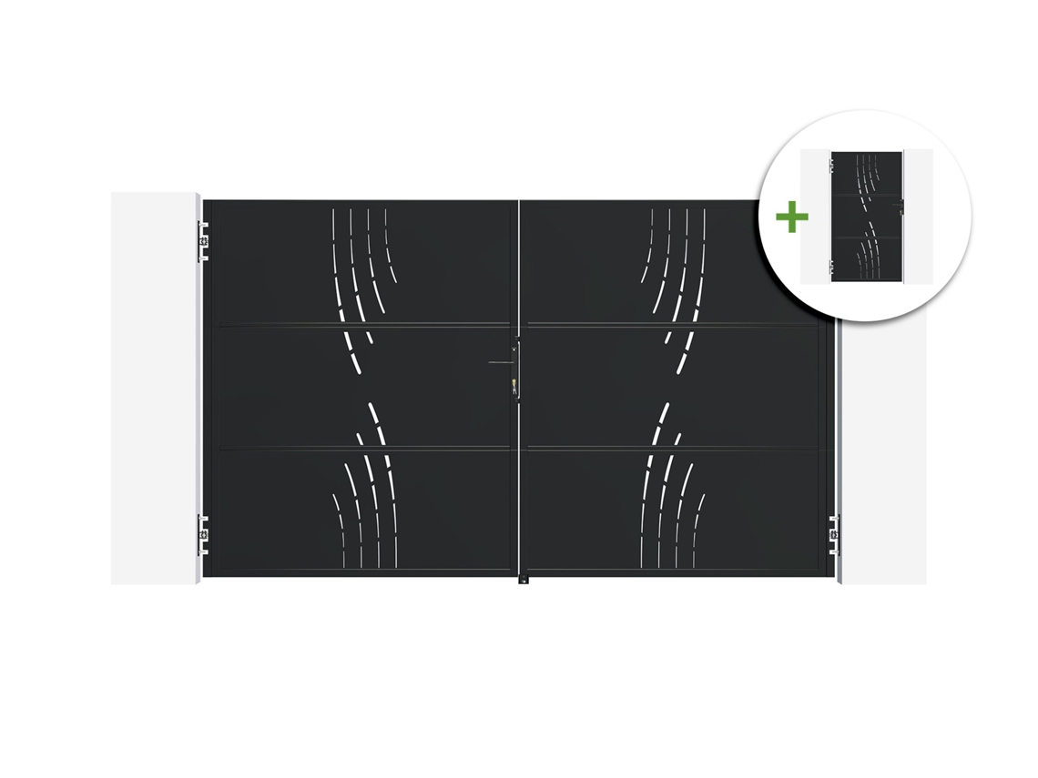 Puerta Batiente De Acero Nali Veleta De 3 M, 180 Cm De Alto, Color Negro + Puerta Peatonal