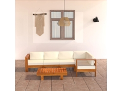 Conjunto de jardín de 6 piezas con cojines de acacia en blanco crema de DKD Home Decor
