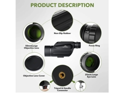 Telescopio monocular con zoom de alta potencia, prisma Bak4, lente FMC, mango y adaptador para teléfono inteligente para observación. Yizhood