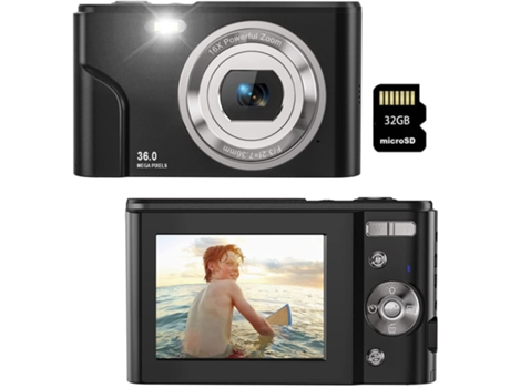 Cámara Compacta Digital TURMIN Dc311Af 48Mp Resolución HD Pantalla de 2,4 Pulgadas 32Gb Negra