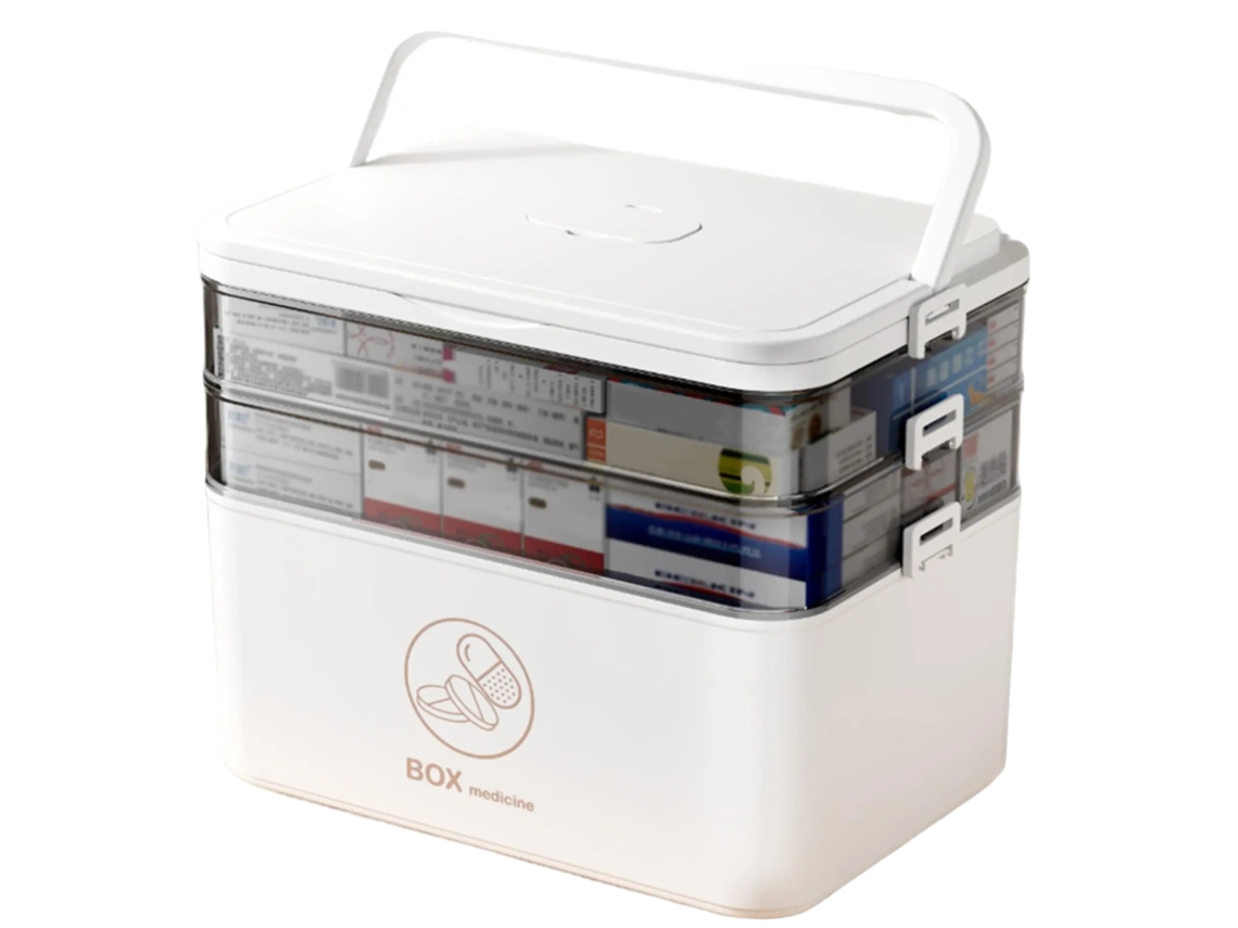 Caja para guardar medicamentos, diseño de 3 niveles, organizador portátil, color blanco.