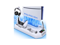 Soporte Y Estación De Refrigeración Para Ps5 Slim Con Estación De Carga Para Mandos, Compatible Con Consolas Playstation 5 Slim Y Standard (disco/digi