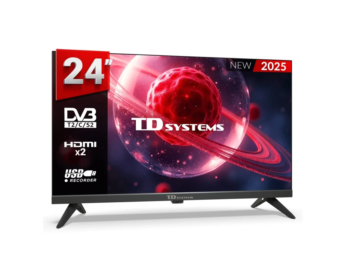 Televisor HD de 24 pulgadas (no Smart TV), reproductor/grabador USB, sintonizador digital DVB-T2/C/S2 - TD Systems M24K21H