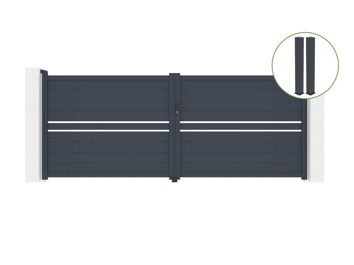 Puerta abatible 4m CIMONE H.160cm aluminio gris 2 postes 20x20cm H.190cm CASANOOV