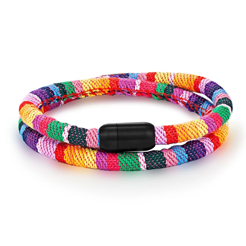 (arcoíris 21cm) Pulsera Sencilla De Cuerda Trenzada Colorida Para Parejas Con Colgante, Hecha A Mano, Estilo Étnico