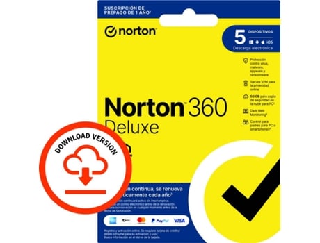 Software NORTON 360 Deluxe (5 Dispositivos - 1 año - Smartphone, PC y Tablet - Formato Digital)