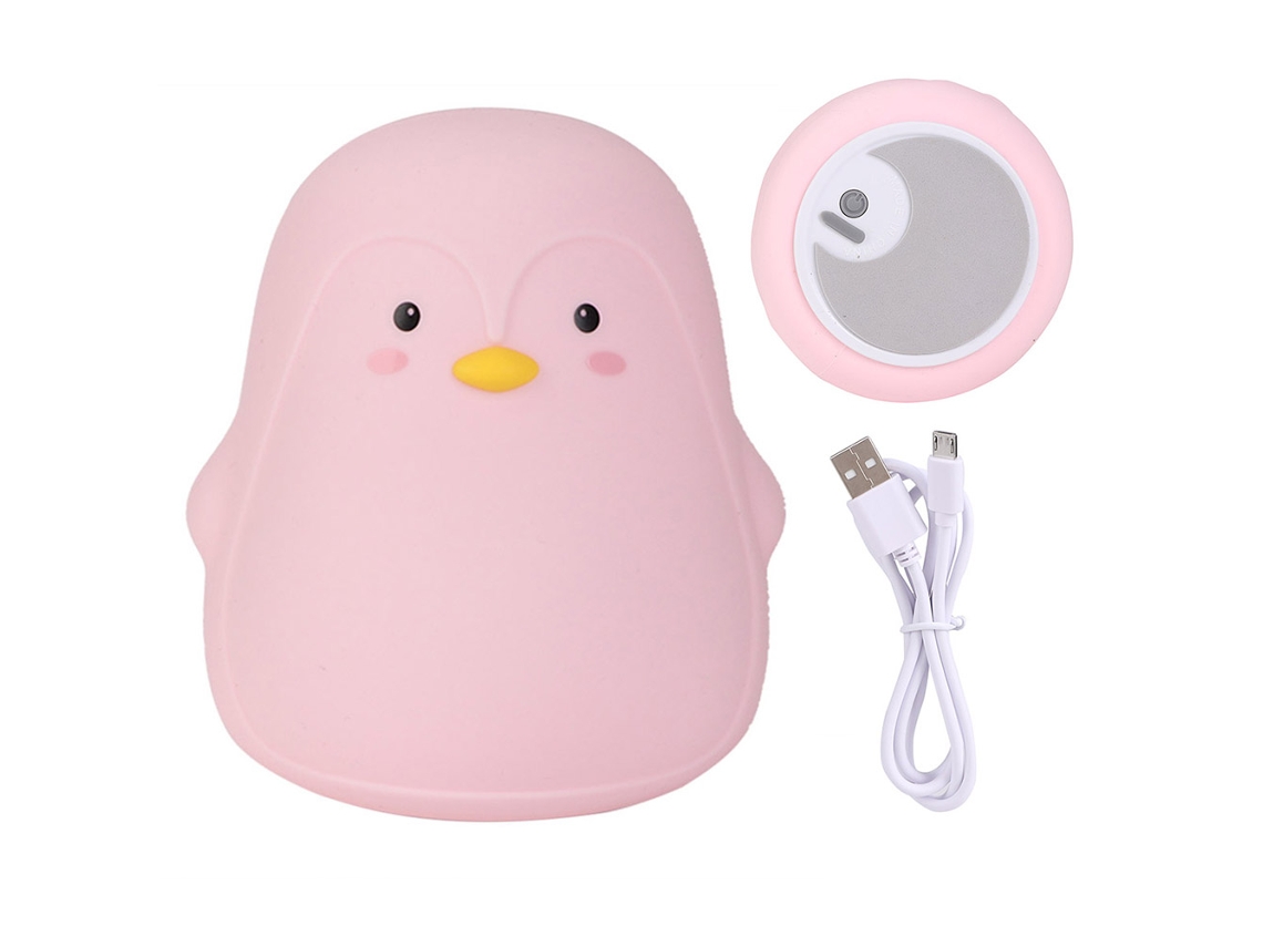 KOFIHETY Luz Nocturna LED de Pingüino Colorido en Silicona para Habitación de Bebé con USB y Batería Integrada (Rosa)