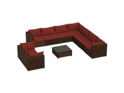 vidaXL Set muebles de jardín 10 piezas cojines ratán sintético marrón