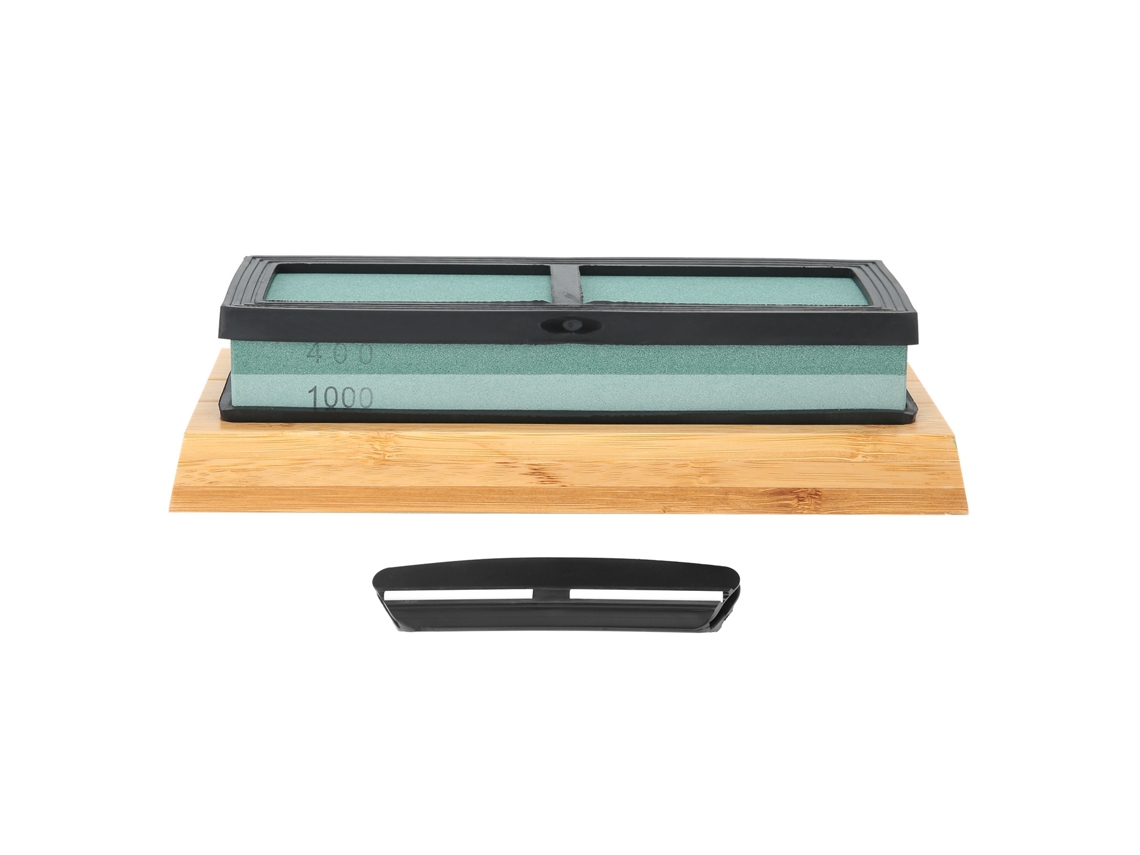 Afilador de cuchillos de doble cara, grano 400/1000, con base de bambú y silicona para cocina | Sin marca