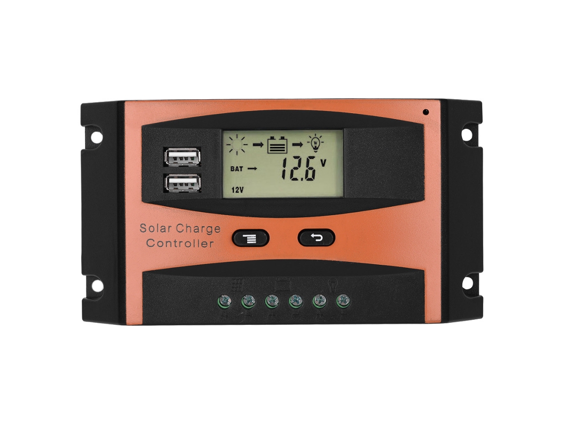 Controlador De Carga Solar Inteligente De 30 A Y 50 V Con Pantalla Lcd Y Doble Salida Usb. Resistente Al Agua (ip32).