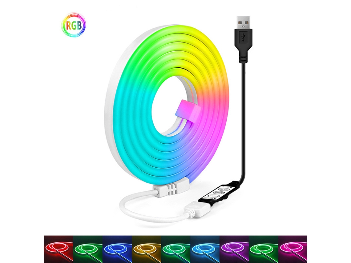 Tira de LED, luz de neón RGB de silicona flexible USB con 3 botones para sala de estar, hogar, fiesta, Gertiz (3 m)