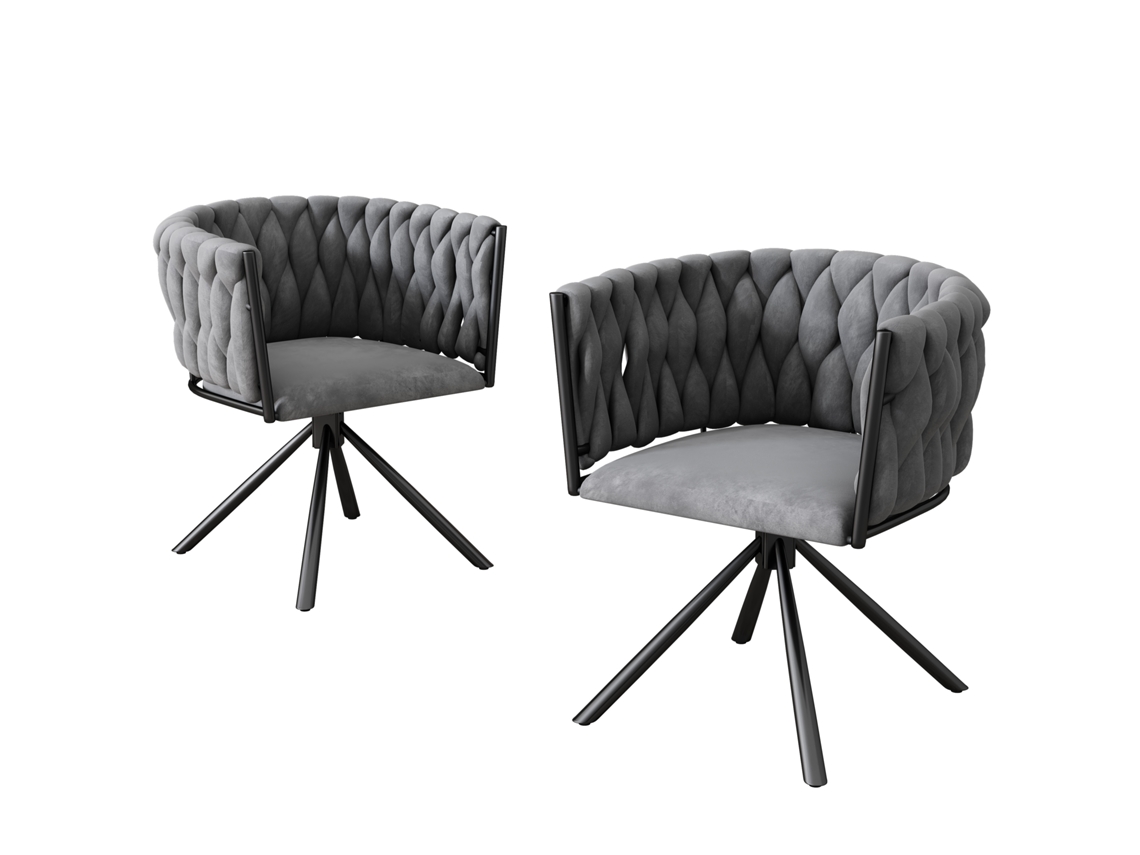 Juego de 2 sillas giratorias de terciopelo con reposabrazos y patas de metal gris Mobrio