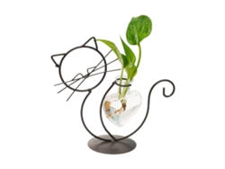 Jarrón Hidropónico De Hierro Y Vidrio Con Diseño Sencillo De Gato Para Arreglos Florales.