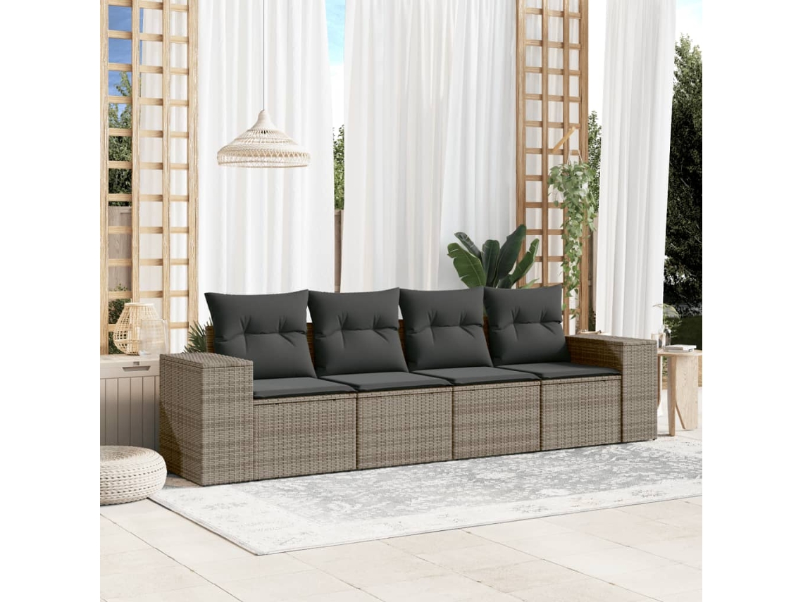 Conjunto de muebles de jardín de 4 piezas - Sofá de jardín con cojines de mimbre, gris HARLANV1