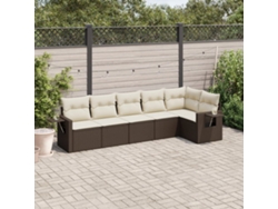 Conjunto de sofá de jardín de 6 piezas con cojines de mimbre sintético marrón de DKD Home Decor