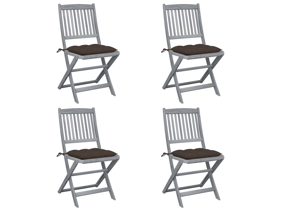 Sillas plegables de exterior de acacia maciza de 4 piezas con cojines DKD Home Decor