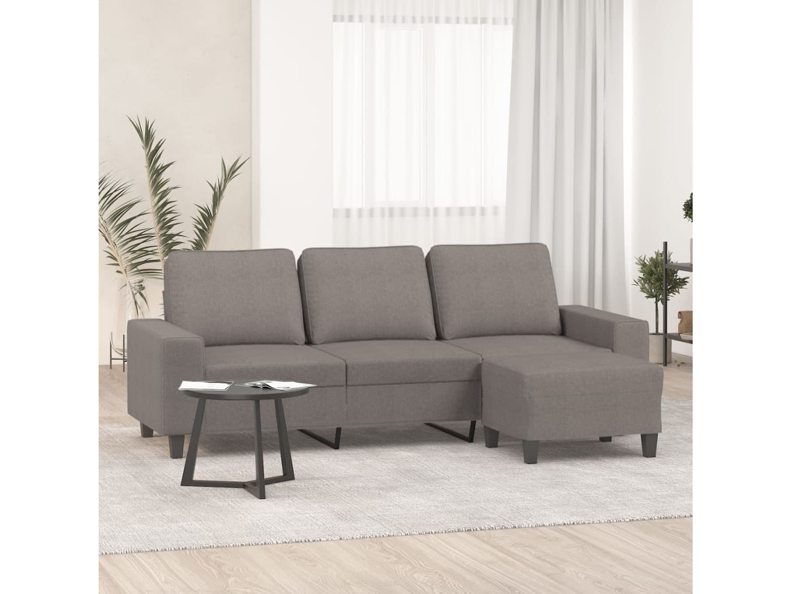 Sofá De 3 Plazas Con Taburete De Tela Gris Taupe 180 Cm