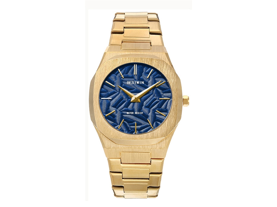 Reloj De Cuarzo Para Hombre (azul Dorado Intenso) Con Hojas En Relieve.